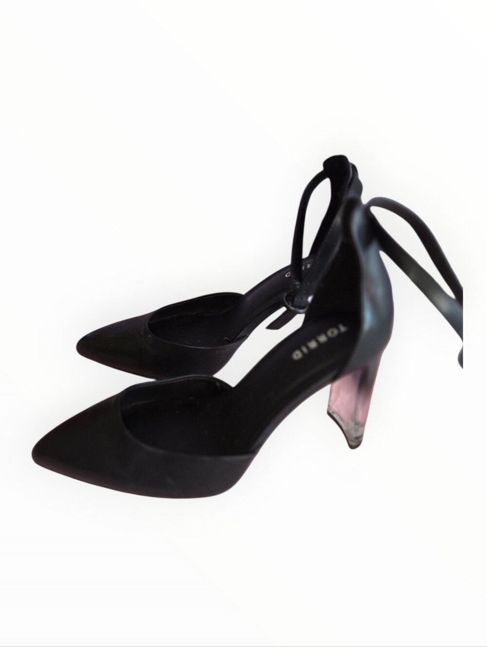 torrid Black Pointed Toe Ankle Tie Pumps with Translucent Heel